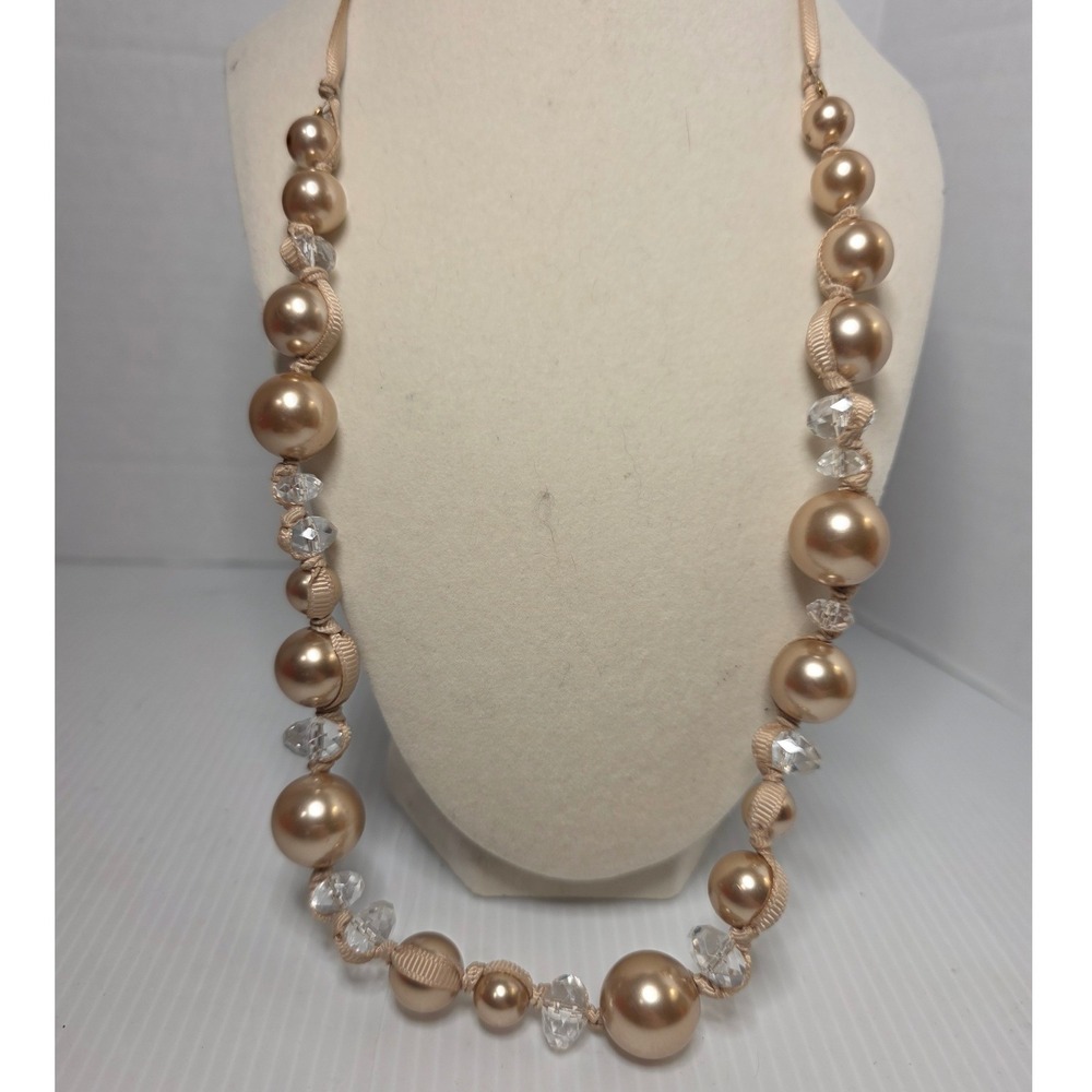 RMN Faux Pearl Ribbon Necklace OS Champagne Excellent Roman Jewelry